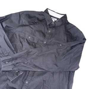 DKNY Shirt Mens Large Black Solid Long Sleeve Button Up Casual Utility Pockets